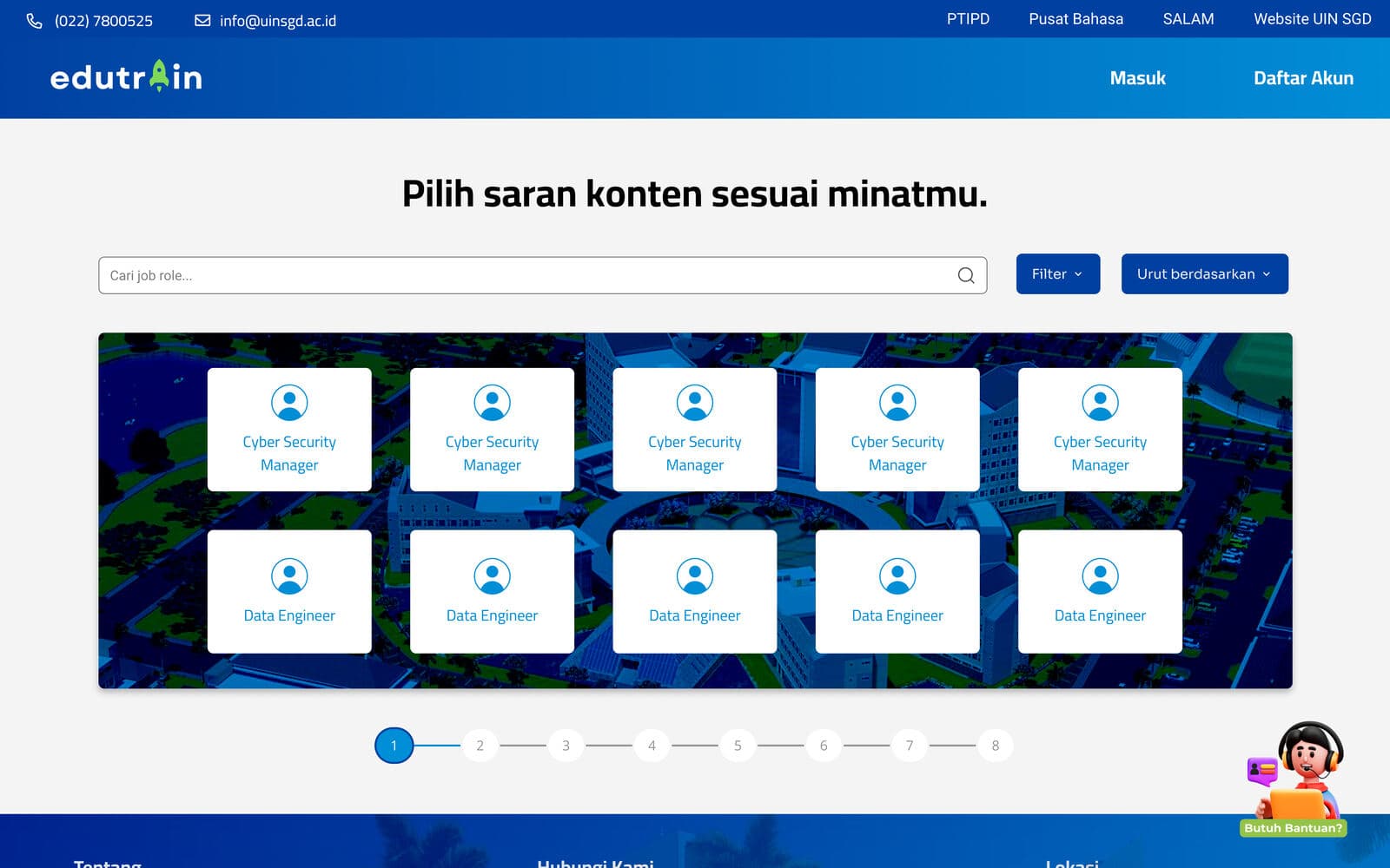 Halaman pemilihan peran dan minat pada platform Edutrain