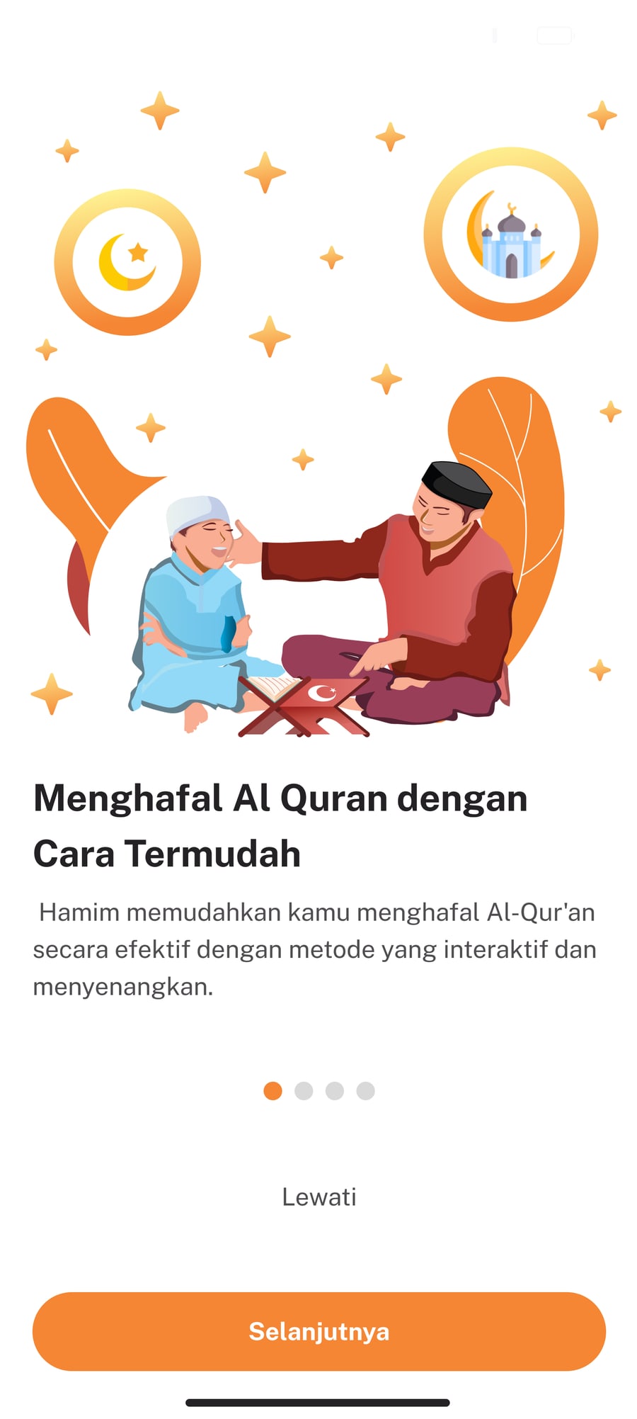 Onboarding pertama: pengenalan manfaat utama aplikasi.